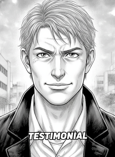 Portrait encré de Lucas, athlète suivi en coaching, style trame manga