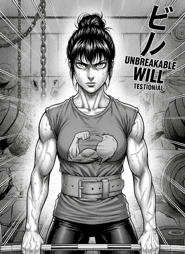 Portrait encré de Mathis, athlète suivi en coaching, style trame manga